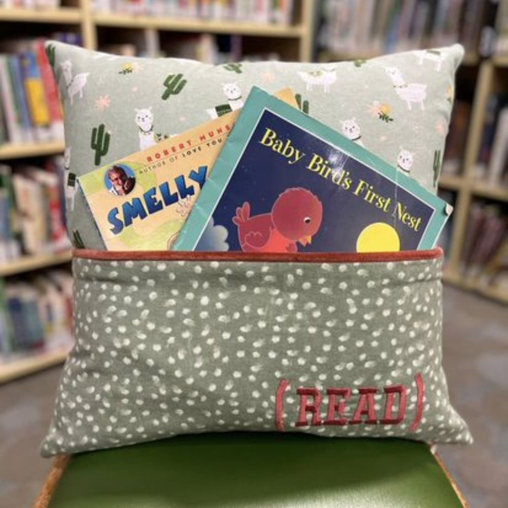 Custom pocket pillow with children's books.